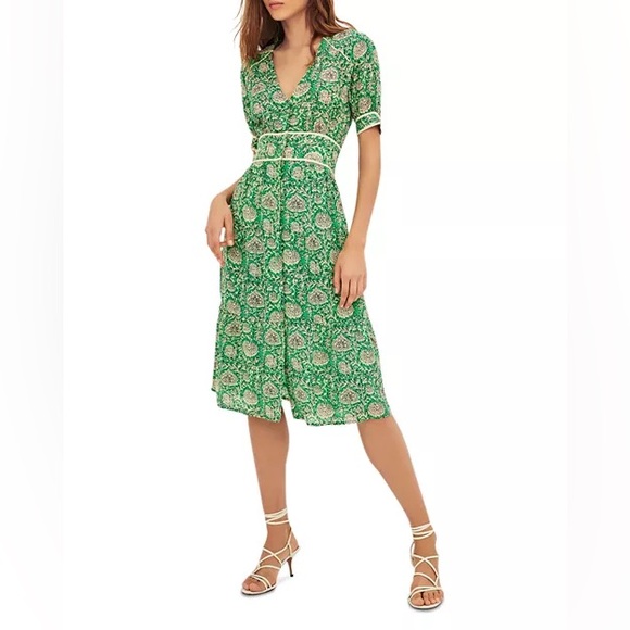 Ba & Sh Plume Printed Midi Dress - Green - Picture 3 of 14
